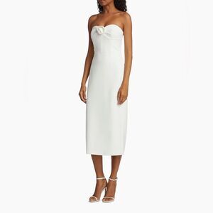 Monique Lhuillier NWT Leonor Crepe Midi-Dress in Ivory Size 6 MRSP $475